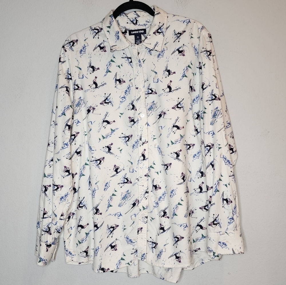 Lands' End Ski Girl Flannel Long sleeve button down shirt. Women's size XL - Picture 12 of 15
